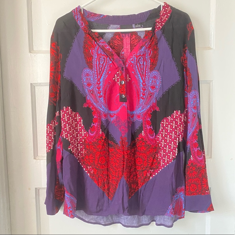 Tribal Purple Red Black Long Sleeve Shirt Size Large